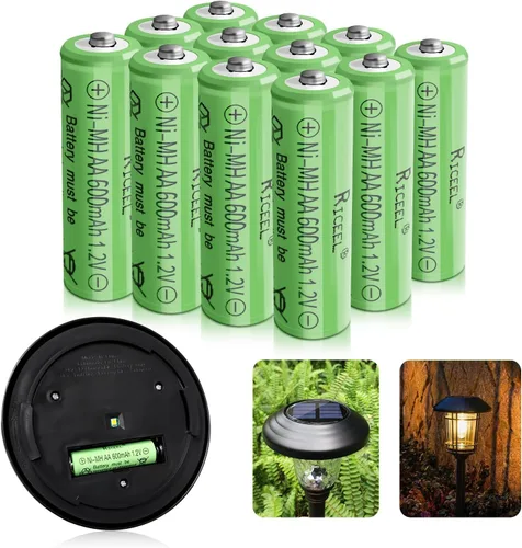 Vista 8 de Baterías AA recargables para luces solares 600mAh doble AA batería 1.2V AA baterías recargables baterías solares tamaño AA luces de jardín