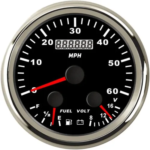 Vista 7 de ELING Velocímetro GPS universal de 3.346 in 0-60 MPH cuentakilómetros con nivel de combustible 0-190ohm 8-16V voltímetro con retroiluminación roja