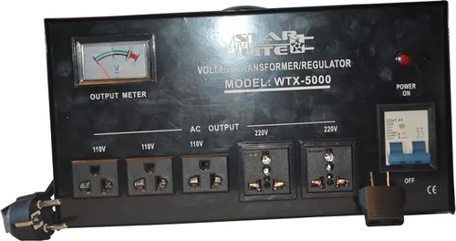 Vista 2 de Starlite Transformador convertidor de voltaje elevador y descendente de 5000 vatios WTX-5000, protección de fusibles y regulador automático