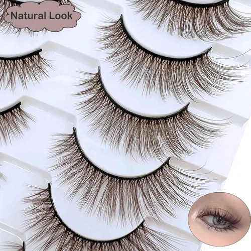 Vista 5 de Pestañas marrones de aspecto natural, pestañas marrones, 10 pares de pestañas postizas MUQIU37 de visón 3D, volumen dramático, pestañas cruzadas