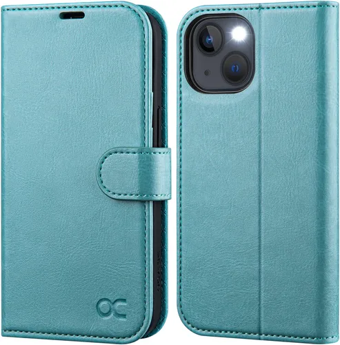 Vista 22 de OCASE Funda tipo cartera compatible con iPhone 13, de piel sintética con tapa tipo folio, con tarjetero, bloqueo RFID, soporte