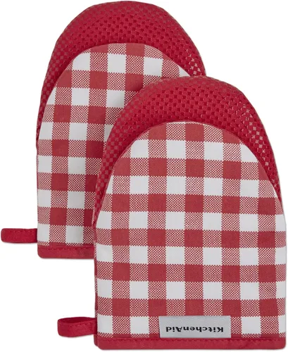 KitchenAid Gingham - Juego de 2 manoplas de horno de algodón, color rojo pasión, 5.5 x 8 pulgadas