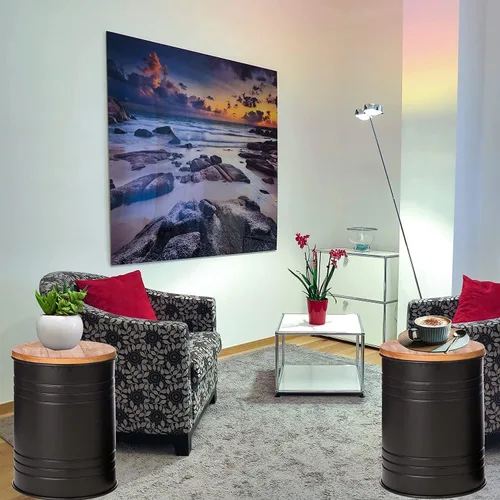 Vista 3 de Glitzhome Mesas anidables para sala de estar, mesas de centro redondas, juego de 2, mesa auxiliar pequeña de metal con almacenamiento y tapa