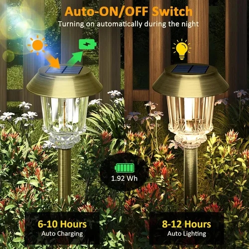 Vista 2 de XMCOSY+ Luces solares para caminos para exteriores, paquete de 4 unidades de encendido/apagado automático de 10-40 lúmenes, regulables