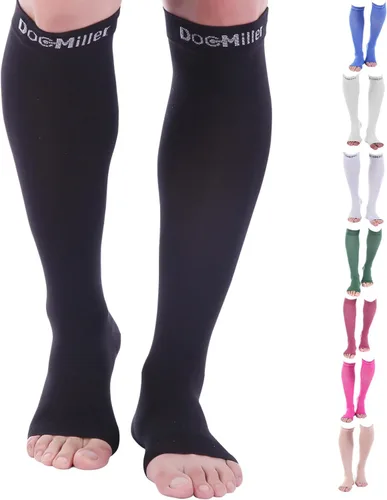 Vista 13 de Doc Miller Open Toe Compression Socks for Men & Women, 30-40 mmHg Knee High Support, Toeless Design for Daily Leg Comfort, Breathable Nylon Spandex
