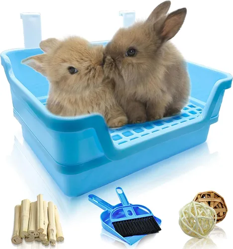 Hamiledyi Caja de arena extra grande para conejos, inodoro de esquina para mascotas, entrenador de orinal para animales pequeños, bandeja de arena