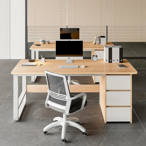 Vista 2 de Escritorio para computadora con estantería y 3 cajones, escritorio de estudio, escritorio de estudio para estudiantes, mesa de estudio moderna