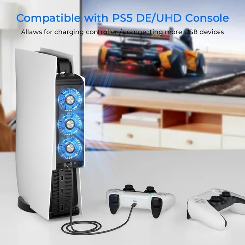 Vista 3 de Upgraded PS5 Cooling Fan with LED Light,Quiet and Efficient Cooling System for PS5 Cooler,2 Fan Speeds,3 Small Fans,USB 3.0 Port Compatible with