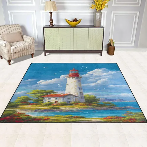 Vista 4 de ALAZA Tower Sea Ocean Blossom - Alfombra para sala de estar, dormitorio, 4 x 5 pies 3 pulgadas