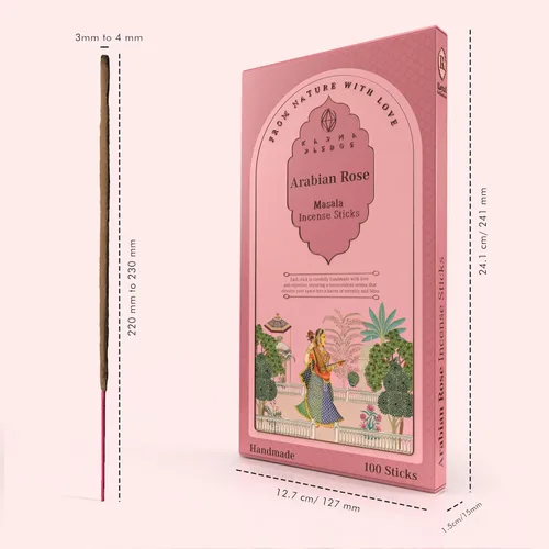 Vista 2 de Palitos de incienso de rosa árabe Masala orgánica, enrolladas a mano, 100 varillas con hierbas naturales e ingredientes aromáticos, tiempo