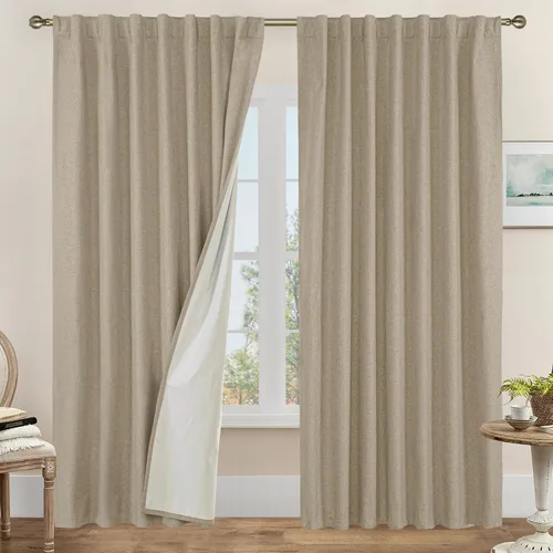Vista 143 de LAMIT Cortinas opacas cortas de lino de 30 pulgadas para ventanas de cocina sobre el fregadero, cortinas de café texturizadas de lino marfil