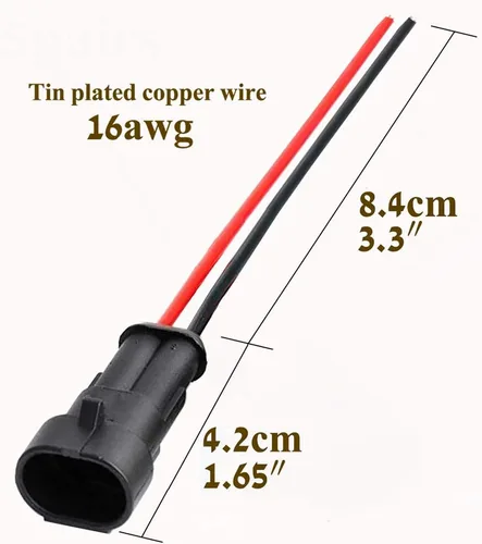 Vista 4 de Conector de 2 pines impermeable, conector eléctrico de automóvil de 2 pines con cable 16AWG marino para automóvil, camión, barco, motocicleta