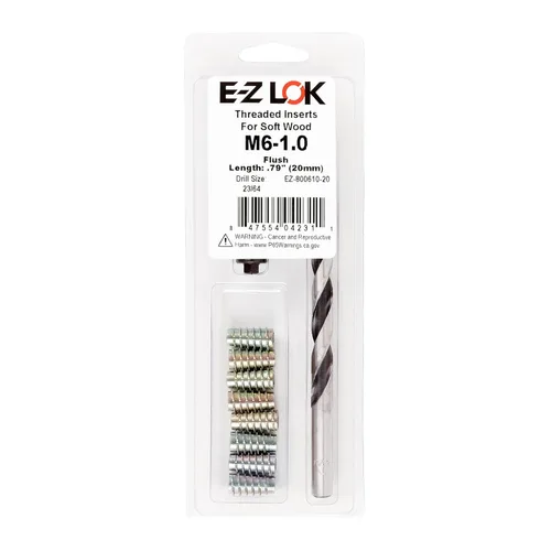 Vista 30 de E-Z LOK Kit de reparación de rosca hexagonal E-Z para insertos roscados con brida para madera blanda 1/4-20 x 13mm, perforador, herramienta