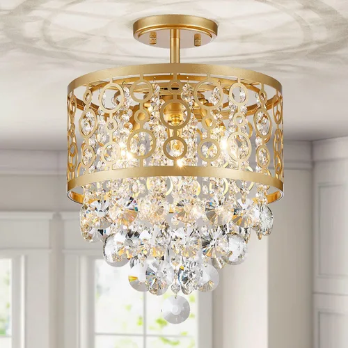 WUZUPS Candelabro de cristal con tambor empotrado, lámpara de techo moderna para entrada, pasillo, cocina, baño, dormitorio, 16.3 pulgadas de alto x