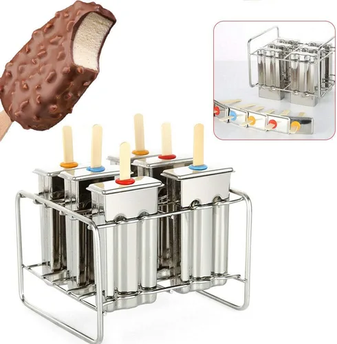 Vista 3 de Kit de moldes de paletas de hielo de acero inoxidable, moldes de acero inoxidable, soporte para palitos de helado de paletas de hielo + cepillo
