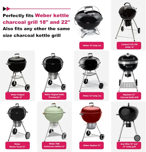 Vista 5 de Mesa de parrilla para Weber Original Kettle de 22" y 18", para mesa de parrilla Weber, carrito soporte para JumboJoe Master-Touch Carbón Exterior