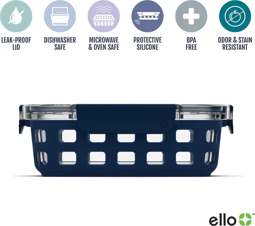 Vista 2 de Ello Duraglass Mixed Meal Prep Sets Leak-Proof Glass Food Storage Containers with Silicone Sleeves and Airtight BPA-Free Lids, Dishwasher