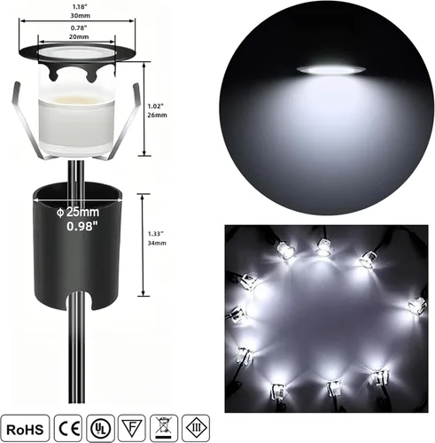 Vista 3 de RNEHON - Luz LED empotrable blanca natural, 12 V, luces de bajo voltaje con carcasa protectora, Φ1.18 luces de paisaje al aire libre para jardín