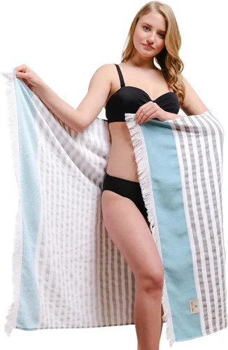 Vista 3 de American Soft Linen Peshtemal - Toallas de playa 100 % algodón, ligeras, sin arena, de secado rápido, para piscina de playa, juego de peshtemal