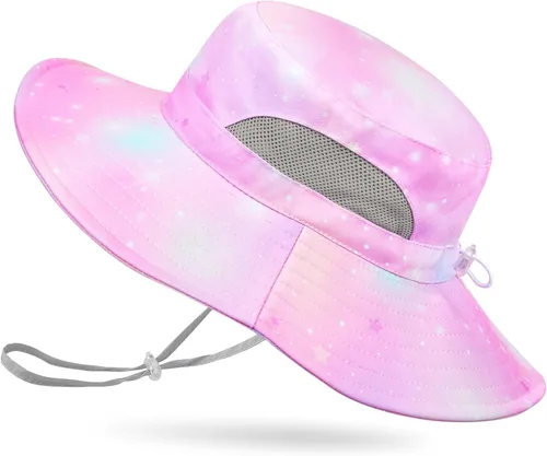 Vista 24 de Sombrero de sol para niñas de 2 a 8 años de malla con protección UV, sombrero de playa plegable para niñas de 2 a 8 años