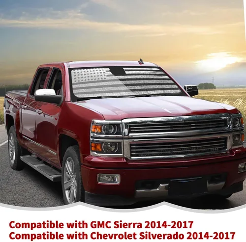 Vista 7 de RT-TCZ Parasol para parabrisas, protector térmico para ventana, parasol para GMC Sierra 2014, 2015, 2016, 2017, para Chevy Silverado 2014-2017