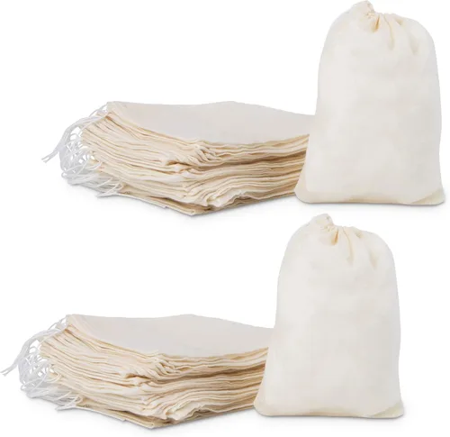 Vista 9 de 50 bolsas de muselina de algodón de 3.94 x 3.15 pulgadas, bolsas ecológicas con cordón para bolsitas reutilizables, manualidades, tés, especias