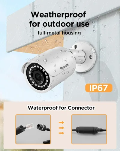 Vista 5 de Sistema de seguridad de 4 cámaras, 4 cámaras IP PoE bullet con cable para exteriores de 5MP con micrófono/audio, detección humana con IA, visión