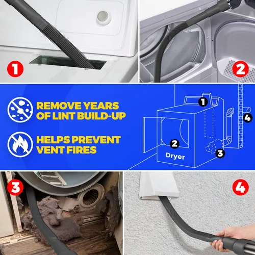 Vista 5 de Holikme Kit de limpiador de ventilación de secadora de 2 piezas, accesorio para aspiradora de pelusa de secadora y cepillo flexible para pelusa