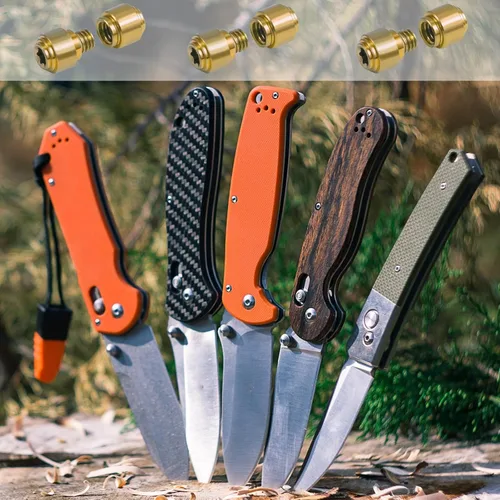 Vista 6 de 3 juegos de pernos de pulgar, tornillos de titanio, tornillos de repuesto para el pulgar, tornillos de bolsillo para cuchillos, 535 Bugout (dorado)