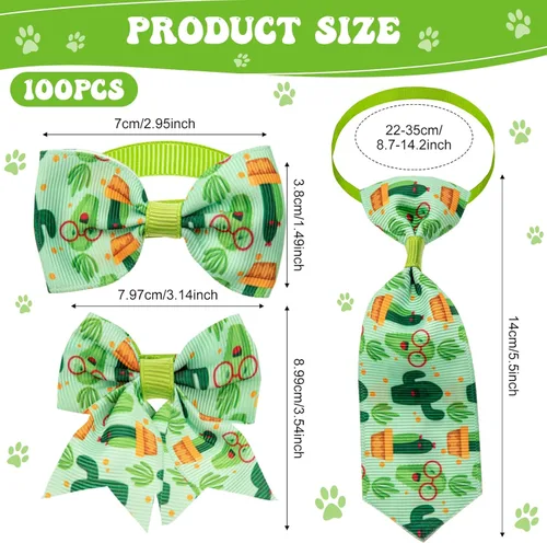 Vista 2 de Reginary El juego de 100 piezas de collar de corbatín para perro incluye 40 corbatas para perros y 30 corbatines para cachorros, 30 flores
