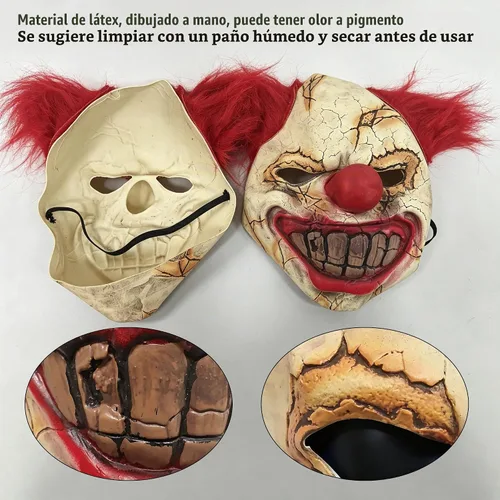 Vista 3 de Máscara de payaso aterrador, máscara de látex para adultos para disfraz de cosplay Amarillo