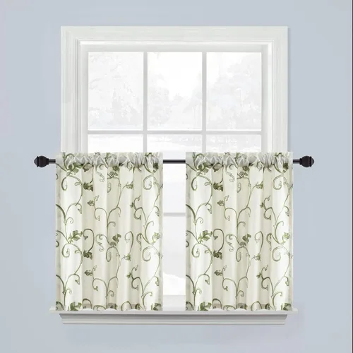 Vista 17 de VOGOL - Cenefa de cocina bordada con flores para ventanas, cenefa decorativa con filtro de luz para baño, cortinas con bolsillo para varilla corta