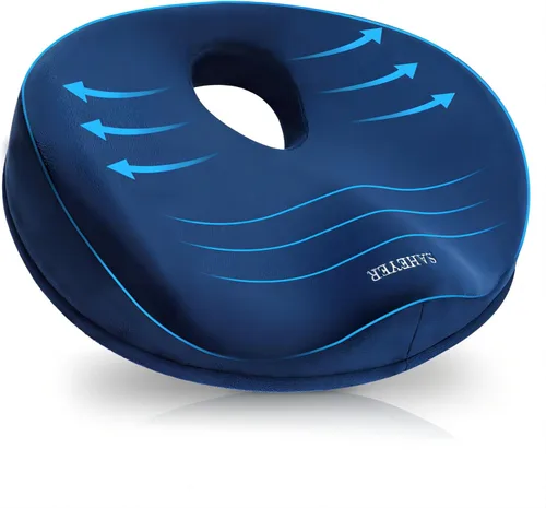 Vista 11 de SAHEYER Almohada de dona para aliviar el dolor de coxis y hemorroides, cojín de espuma viscoelástica para nervio ciático, cojín de asiento para Negro
