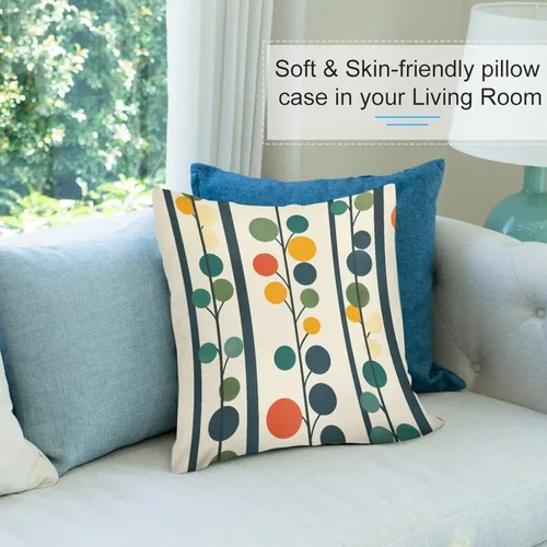 Vista 8 de Throw Pillow Covers 18 "x18 Mid-Century Design Stripe and Dots Square Couch Sofa Cushion Cover Mid Century Modern Lines 1950S Pillow Cushion Case