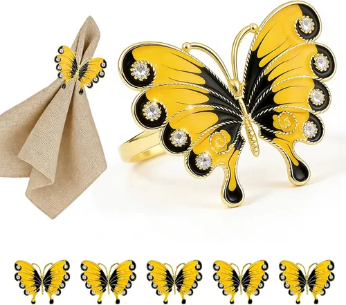 Vista 11 de Juego de 8 servilleteros de flores, servilleteros de abeja, girasol, servilleteros florales amarillos para decoración de bodas de verano, hebillas