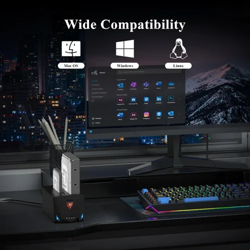 Vista 6 de FIDECO Estación de acoplamiento USB 3.2 Gen 1 a disco duro, base de disco duro para 2.5 o 3.5 pulgadas SATA I/II/III HDD SSD con duplicador de disco