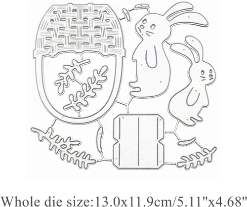 Vista 2 de Cesta de flores de conejo troquelada de metal, plantillas de marco de conejito de animales de Pascua, tarjetas de manualidades, troqueles de corte