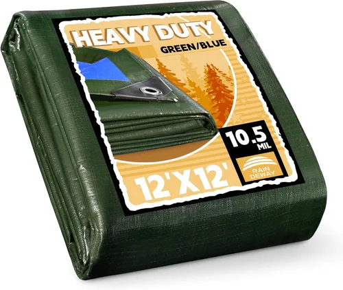 Vista 25 de RAINDEWAY Lona pequeña impermeable de 4 x 4 pies (paquete de 2), lonas resistentes impermeables de 10,5 mil con ojales de metal y bordes reforzados