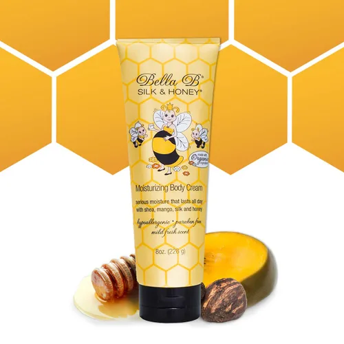 BELLA B Silk & Honey - Loción hidratante segura para el embarazo, hecha con ingredientes naturales, uso dos veces al día para una piel húmeda y suave