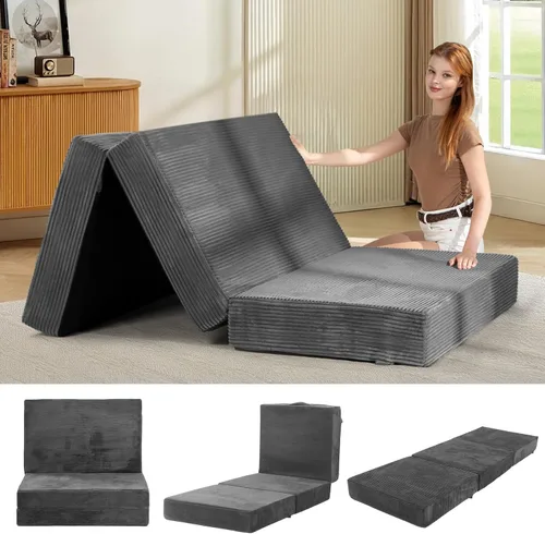 Vista 14 de Colchón de tres pliegues de 6 pulgadas, tamaño individual, sofá cama plegable con funda extraíble lavable, colchón de futón plegable de espuma