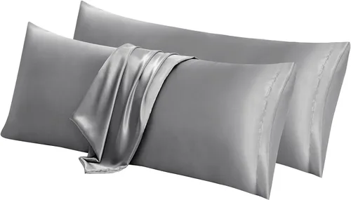 Vista 17 de Aormenzy Juego de 2 fundas de almohada de satén beige para cabello y piel, fundas de almohada de satén para mujer, tamaño estándar, con cierre