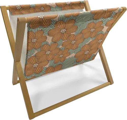 Ambesonne Art Nouveau Magazine and Book Holder, Hand Drawn Old Fashioned Chinese Blooms Leaves Shabby Pattern, Floor Rack Decor for Interior of Home