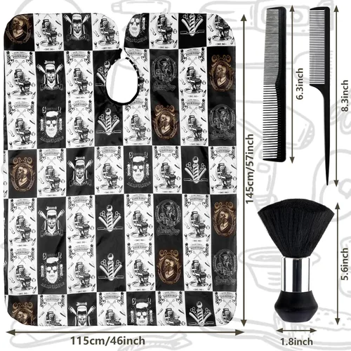 Vista 2 de FEBSNOW Kit de capa de corte de cabello, capa de peluquería profesional con cepillo para el cuello para adultos, capa impermeable con cierre
