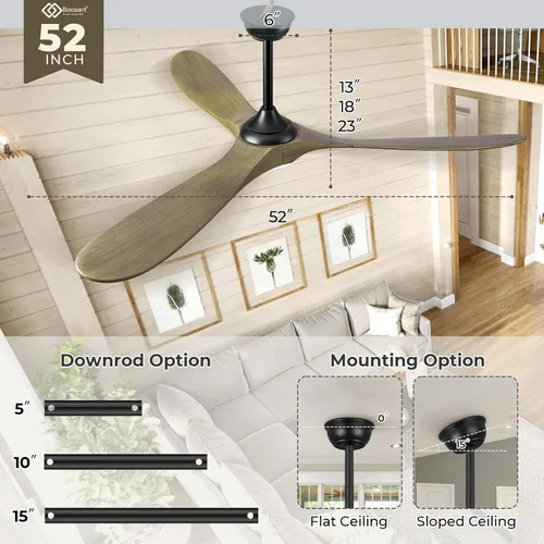 Vista 5 de 52 ventiladores de techo con luces y control remoto, ventilador de techo para exteriores con luces de alto CFM, silencioso ventilador de techo