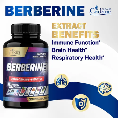 Vista 5 de Suplemento de berberina Cadane con canela de Ceilán, quercetina, resveratrol, cardo mariano, semilla de uva y pimienta negra, suministro para 3