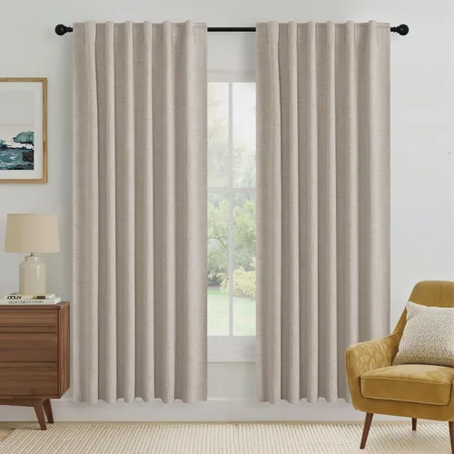 Vista 63 de RYB HOME Cortinas cortas 100% opacas de arpillera, 52 pulgadas de ancho, 45 pulgadas de largo, bloqueo de luz y aislamiento térmico para cocina