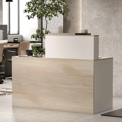 AIEGLE Escritorio de recepción con mostrador y cajones de rotación con cerradura, para sala de recepción, sala de recepción, oficina, natural (55.1