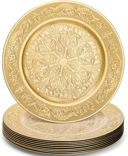 Cididu Paquete de 12 platos de carga dorados, cargadores redondos dorados de 13 pulgadas para platos de cena, cargadores decorativos de cena
