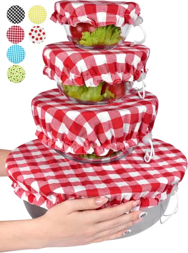 Vista 3 de Fundas grandes de tela de algodón reutilizables hechas a mano para tazones – Dos capas de tela (solo juego extra grande de 3, aguacate)