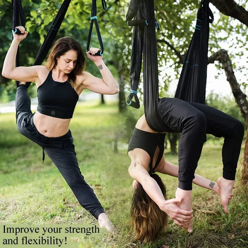 Vista 6 de Juego de columpio de yoga aéreo - hamaca colgante columpio - Kit de mosca de inversión - Eslinga de yoga antigravedad - Trapecio de suspensión